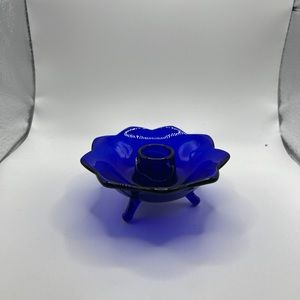 Vintage cobalt blue glass candle holder